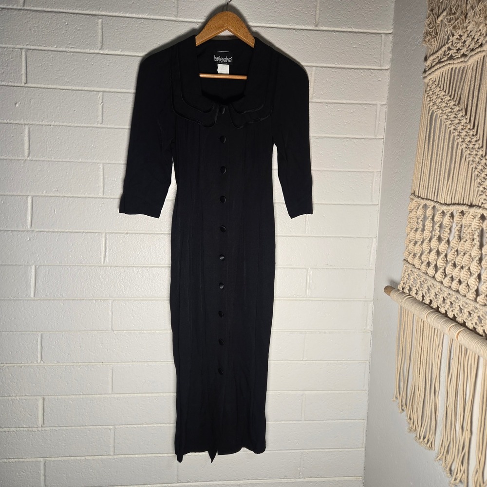 Vtg Brioche 90s Midi Button Dress 7/8 Peter Pan Collar Goth Retro Rockabilly‎